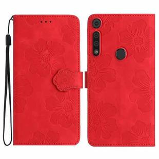 For Motorola Moto G8 Play Flower Embossing Pattern Leather Phone Case(Red)