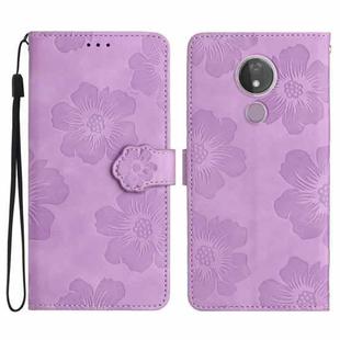 For Motorola Moto G7 Power Flower Embossing Pattern Leather Phone Case(Purple)