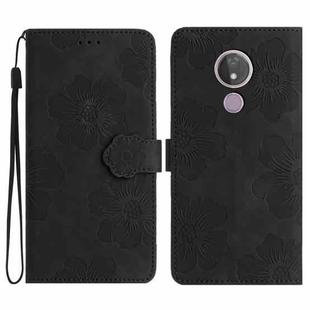 For Motorola Moto G7 Power Flower Embossing Pattern Leather Phone Case(Black)