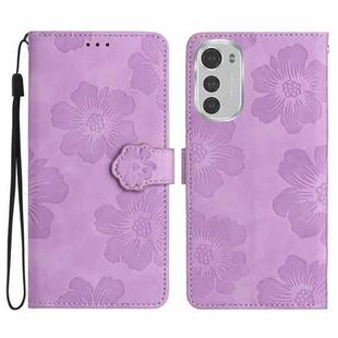 For Motorola Moto E32 Flower Embossing Pattern Leather Phone Case(Purple)