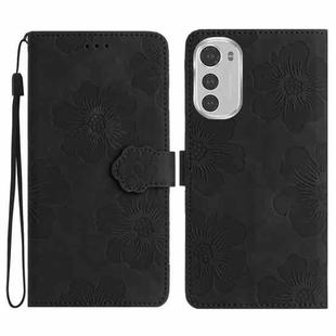 For Motorola Moto E32 Flower Embossing Pattern Leather Phone Case(Black)