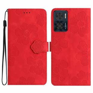 For Motorola Moto E22 Flower Embossing Pattern Leather Phone Case(Red)