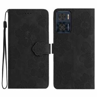 For Motorola Moto E22 Flower Embossing Pattern Leather Phone Case(Black)