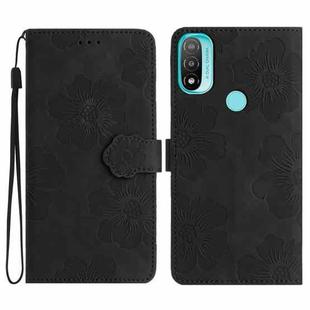 For Motorola Moto E20 / E30 / E40 Flower Embossing Pattern Leather Phone Case(Black)