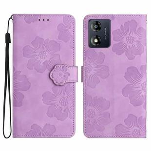 For Motorola Moto E13 Flower Embossing Pattern Leather Phone Case(Purple)