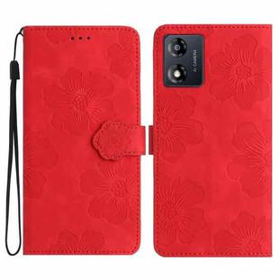 For Motorola Moto E13 Flower Embossing Pattern Leather Phone Case(Red)