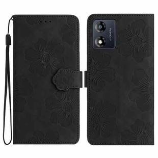 For Motorola Moto E13 Flower Embossing Pattern Leather Phone Case(Black)