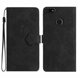 For Motorola Moto E6 Play Flower Embossing Pattern Leather Phone Case(Black)