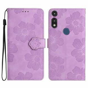 For Motorola Moto E 2020 Flower Embossing Pattern Leather Phone Case(Purple)