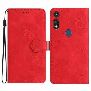 For Motorola Moto E 2020 Flower Embossing Pattern Leather Phone Case(Red)