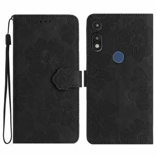 For Motorola Moto E 2020 Flower Embossing Pattern Leather Phone Case(Black)