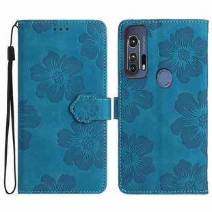 For Motorola Edge+ 2020 Flower Embossing Pattern Leather Phone Case(Blue)