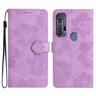 For Motorola Edge+ 2020 Flower Embossing Pattern Leather Phone Case(Purple)