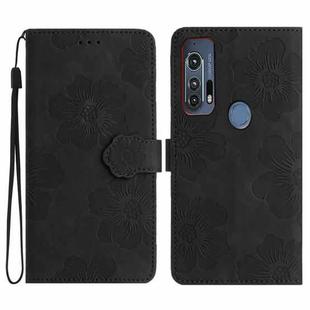 For Motorola Edge+ 2020 Flower Embossing Pattern Leather Phone Case(Black)