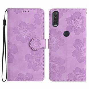For Motorola One Action / Moto P40 Power Flower Embossing Pattern Leather Phone Case(Purple)