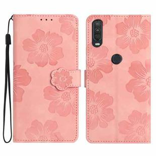 For Motorola One Action / Moto P40 Power Flower Embossing Pattern Leather Phone Case(Pink)