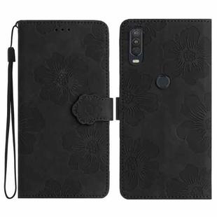 For Motorola One Action / Moto P40 Power Flower Embossing Pattern Leather Phone Case(Black)