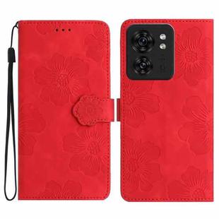 For Motorola Edge 40 Flower Embossing Pattern Leather Phone Case(Red)