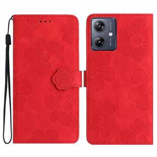 For Motorola Moto G14 4G Flower Embossing Pattern Leather Phone Case(Red)