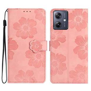 For Motorola Moto G54 5G Flower Embossing Pattern Leather Phone Case(Pink)