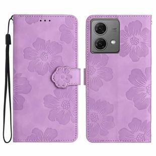 For Motorola Moto G84 5G Flower Embossing Pattern Leather Phone Case(Purple)