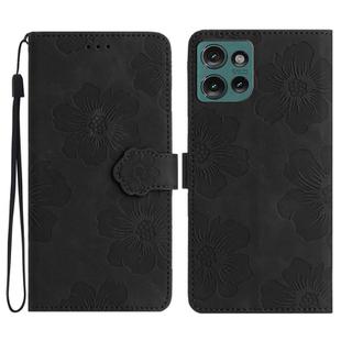 For Motorola Edge 50 5G Flower Embossing Pattern Leather Phone Case(Black)