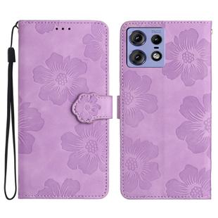 For Motorola Edge 50 Pro Flower Embossing Pattern Leather Phone Case(Purple)