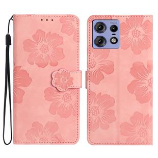 For Motorola Edge 50 Pro Flower Embossing Pattern Leather Phone Case(Pink)