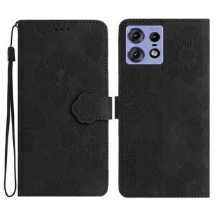 For Motorola Edge 50 Pro Flower Embossing Pattern Leather Phone Case(Black)