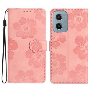 For Motorola Moto E15 4G Flower Embossing Pattern Leather Phone Case(Pink)