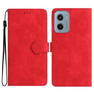 For Motorola Moto E15 4G Flower Embossing Pattern Leather Phone Case(Red)