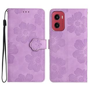 For Motorola Moto G05 Flower Embossing Pattern Leather Phone Case(Purple)