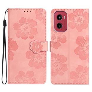 For Motorola Moto G05 Flower Embossing Pattern Leather Phone Case(Pink)