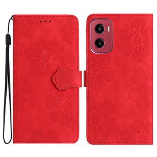 For Motorola Moto G05 Flower Embossing Pattern Leather Phone Case(Red)