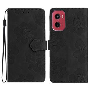 For Motorola Moto G05 Flower Embossing Pattern Leather Phone Case(Black)