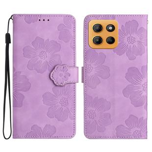 For Motorola Moto G15 Flower Embossing Pattern Leather Phone Case(Purple)