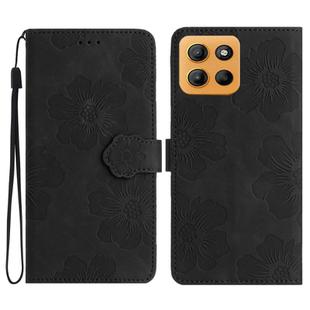 For Motorola Moto G15 Flower Embossing Pattern Leather Phone Case(Black)