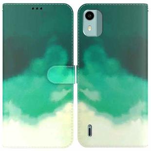 For Nokia C12 Watercolor Pattern Flip Leather Phone Case(Cyan Green)