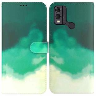 For Nokia C22 Watercolor Pattern Flip Leather Phone Case(Cyan Green)
