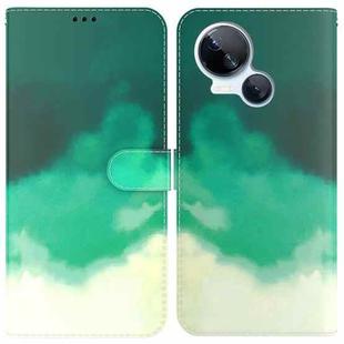 For Tecno Spark 10 5G Watercolor Pattern Flip Leather Phone Case(Cyan Green)