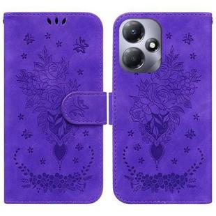 For Infinix Hot 30 Play Butterfly Rose Embossed Leather Phone Case(Purple)