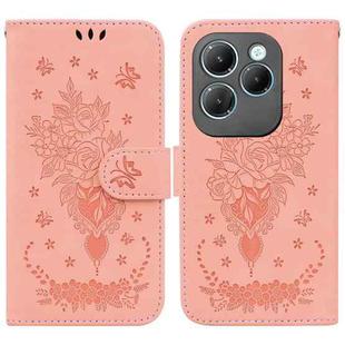 For Infinix Hot 40 / 40 Pro Butterfly Rose Embossed Leather Phone Case(Pink)