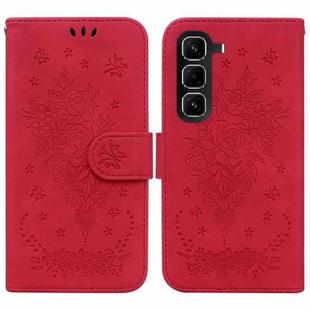 For Infinix Hot 50 Pro+ 4G Butterfly Rose Embossed Leather Phone Case(Red)