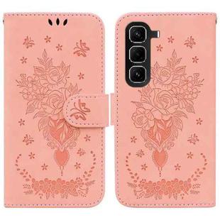 For Infinix Hot 50 Pro+ 4G Butterfly Rose Embossed Leather Phone Case(Pink)