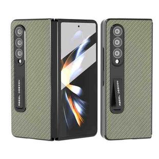 For Samsung Galaxy Z Fold4 5G Carbon Fiber Texture Integrated Protective Phone Case with Holder(Green)