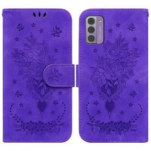 For Nokia G42 Butterfly Rose Embossed Leather Phone Case(Purple)