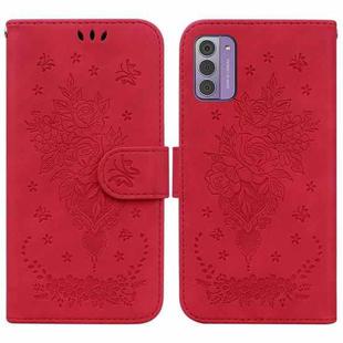 For Nokia C12 Butterfly Rose Embossed Leather Phone Case(Red)