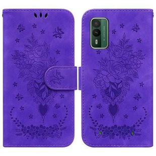 For Nokia C22 Butterfly Rose Embossed Leather Phone Case(Purple)