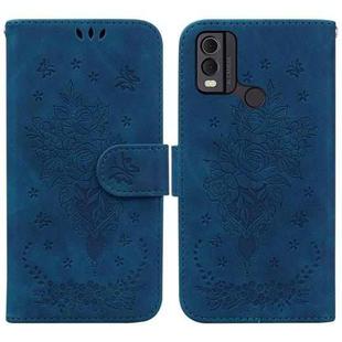 For Nokia C32 Butterfly Rose Embossed Leather Phone Case(Blue)