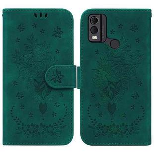 For Nokia C32 Butterfly Rose Embossed Leather Phone Case(Green)